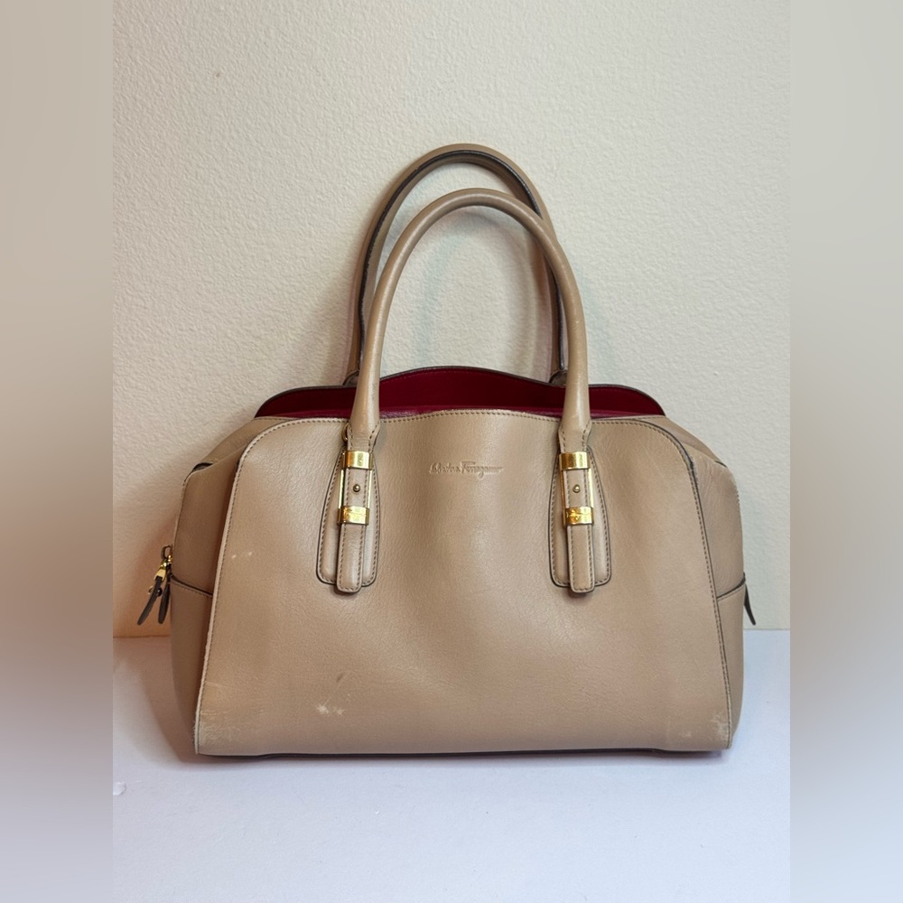 Salvatore Ferragamo Emmy Beige Leather Handbag Satchel